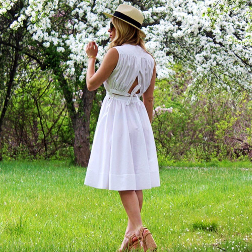 Rebecca Minkoff Rowan White MIDI Tie Back Dress Sleeveless Cotton Women's Size 6
